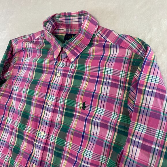 Polo Ralph Lauren Shirt Men's Large Button Down Madras Plaid Pink Green Yellow - Picture 2 of 11